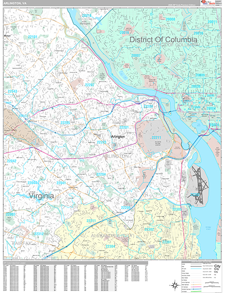 Arlington Wall Map Premium Style