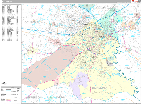 Augusta, GA Wall Map