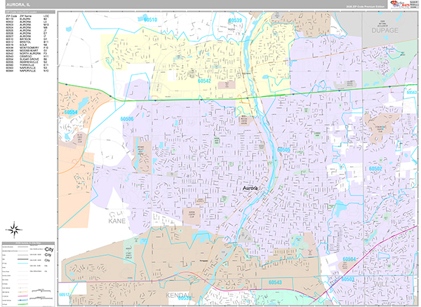 Aurora, IL Wall Map