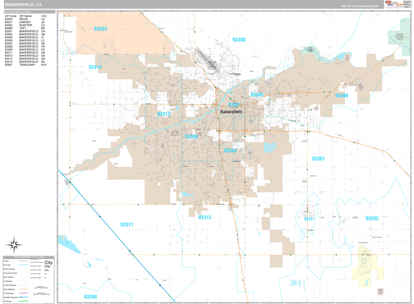 Bakersfield, CA Wall Map