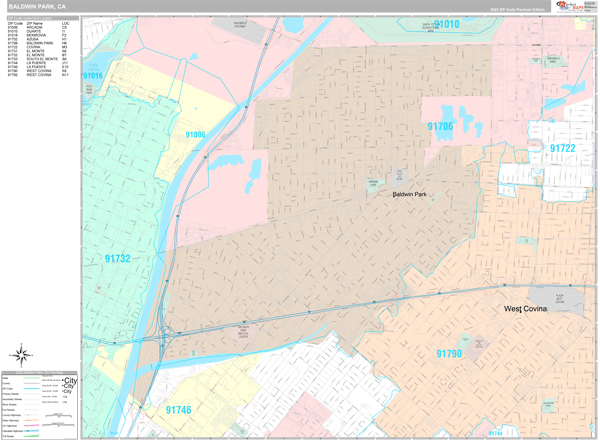 Baldwin Park California Wall Map (Premium Style) by MarketMAPS - MapSales