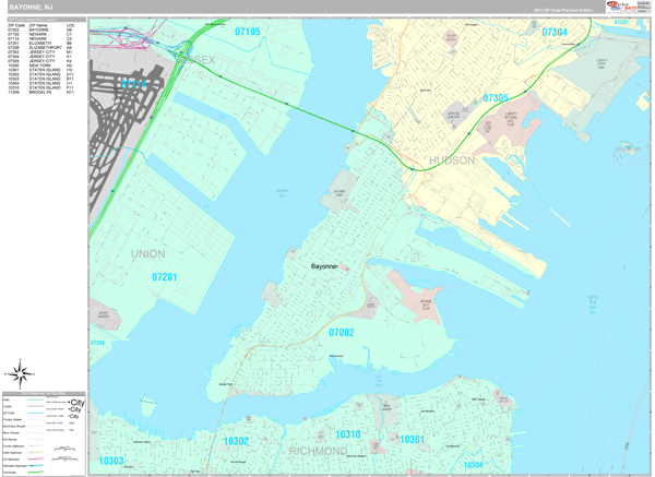 Bayonne City Digital Map Premium Style
