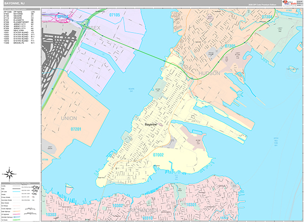 Bayonne, NJ Wall Map