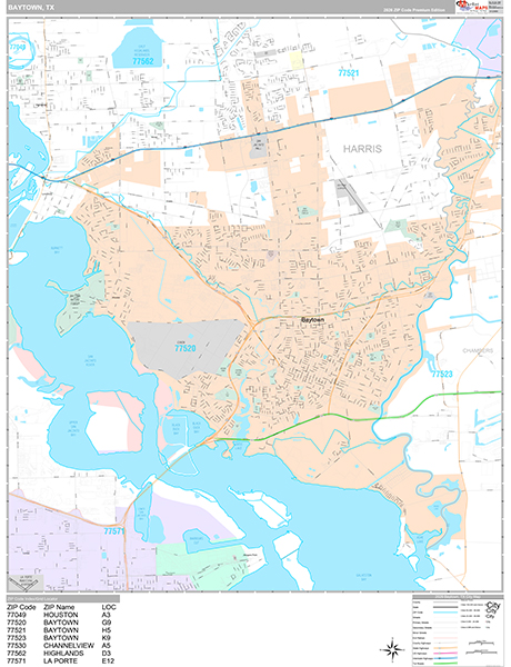 Baytown City Wall Map Premium Style