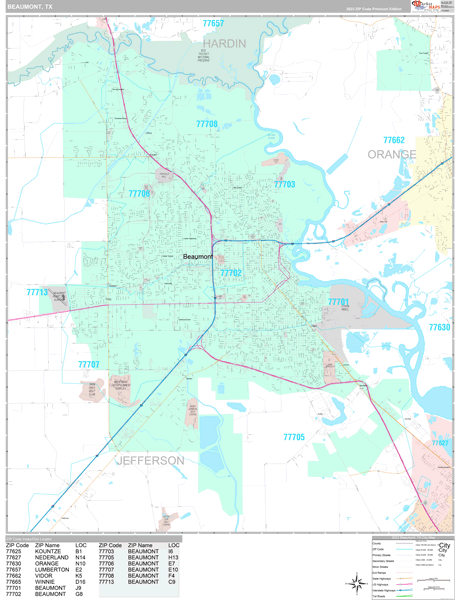 Beaumont, TX Wall Map