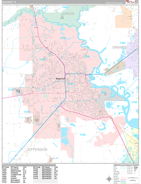 Beaumont, TX Zip Code Map