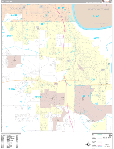 Bellevue, NE Wall Map