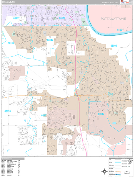 Bellevue, NE Zip Code Map