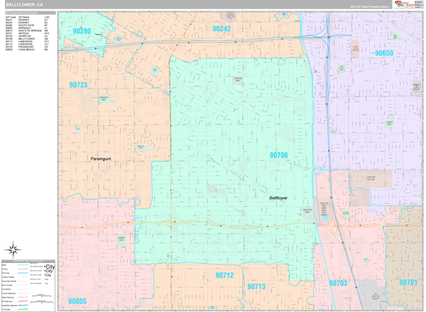 Bellflower City Digital Map Premium Style