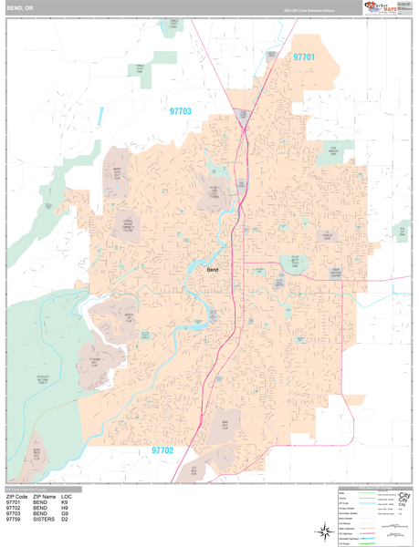 Bend, OR Wall Map