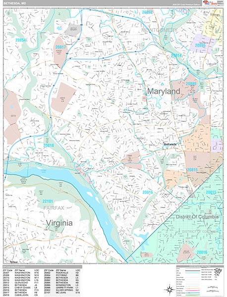 Bethesda, MD Wall Map