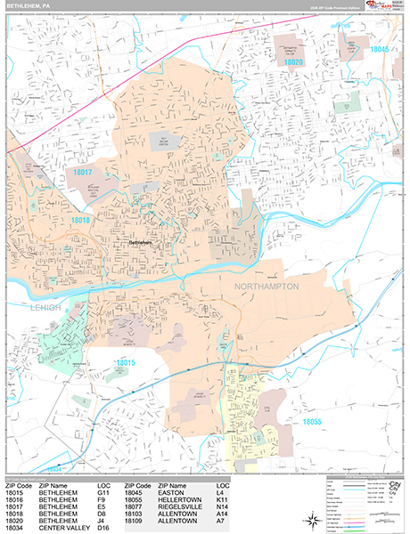 Bethlehem, PA Wall Map