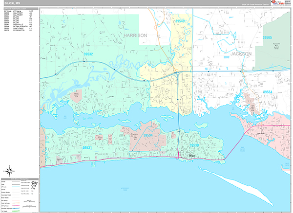 Biloxi City Wall Map Premium Style