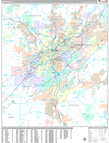 Birmingham City Wall Map Premium Style