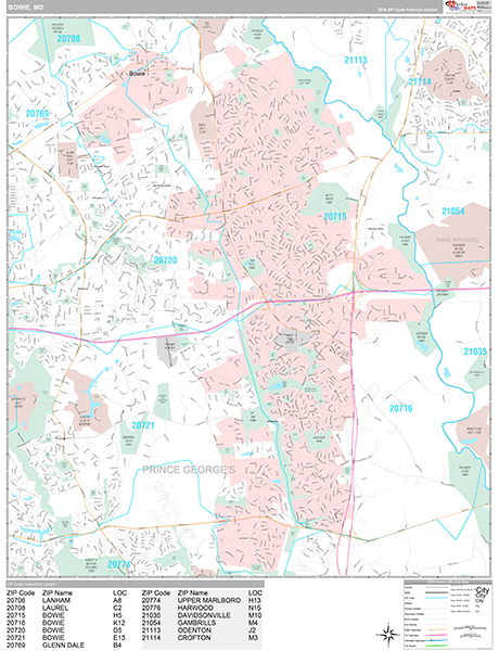 Bowie, MD Wall Map