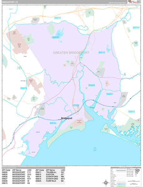 Bridgeport, CT Zip Code Map