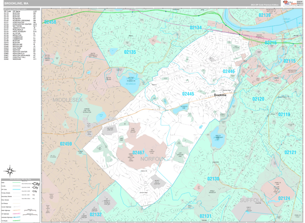 Brookline, MA Wall Map