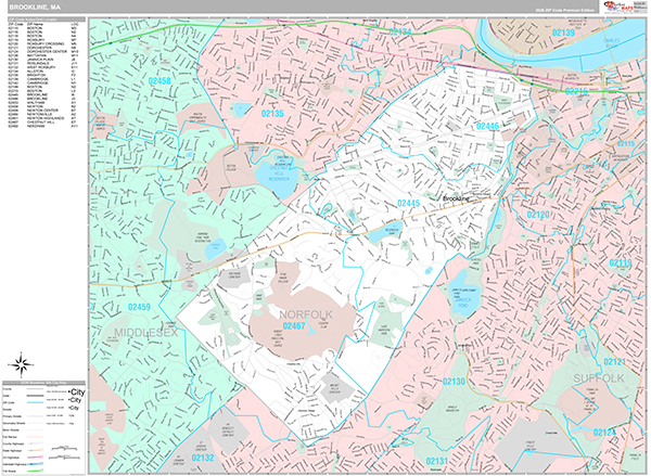 Brookline, MA Wall Map