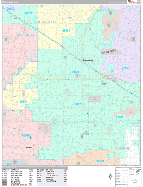 Buena Park Zip Code Map Buena Park, CA Carrier Route Map Premium Style