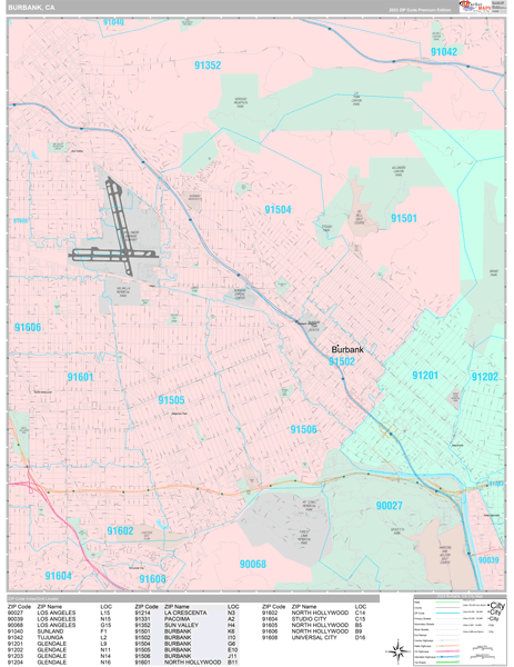 Burbank City Digital Map Premium Style