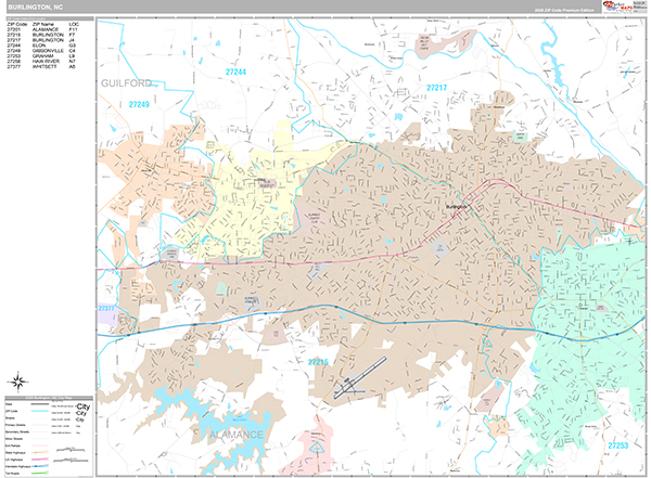 Burlington, NC Wall Map