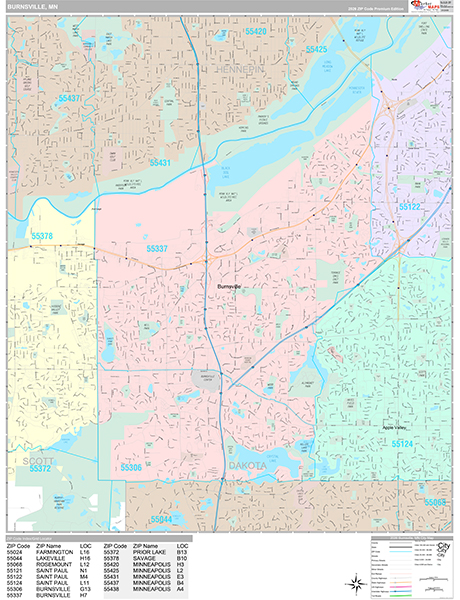 Burnsville City Wall Map Premium Style
