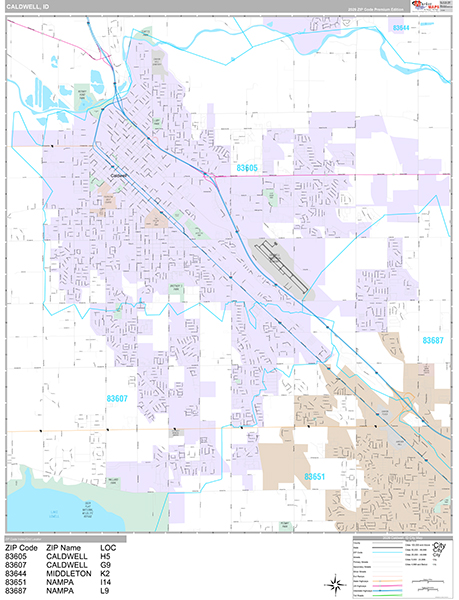 Caldwell City Wall Map Premium Style