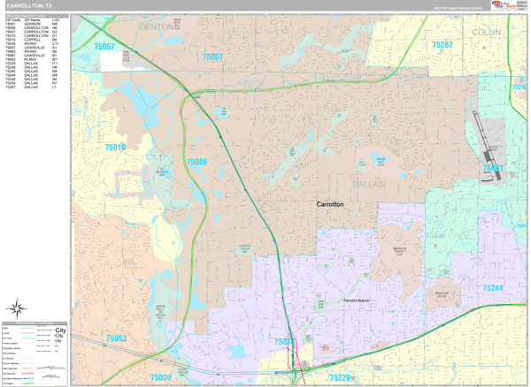 Carrollton, TX Wall Map