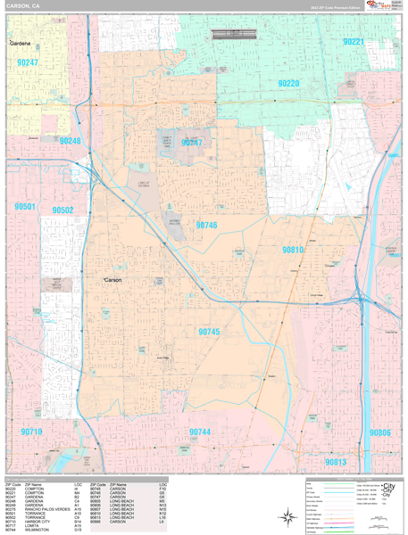 Carson, CA Wall Map