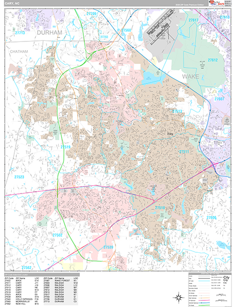 Cary, NC Wall Map