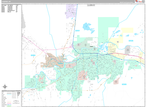 Casper City Wall Map Premium Style