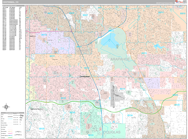 Centennial, CO Wall Map