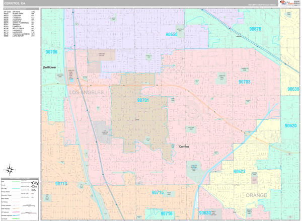 Cerritos, CA Wall Map