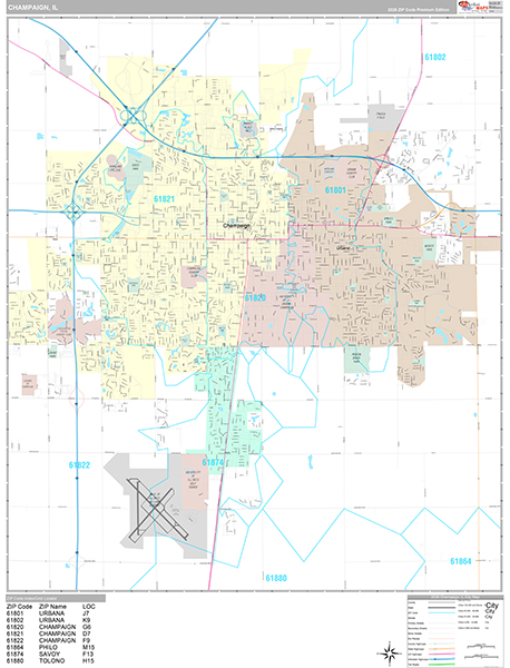 Champaign, IL Wall Map