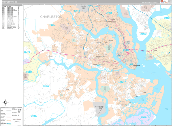 Charleston City Digital Map Premium Style