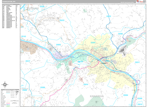 Charleston, WV Zip Code Map