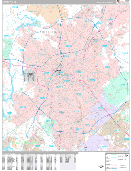 Charlotte North Carolina Wall Map (Premium Style) by MarketMAPS