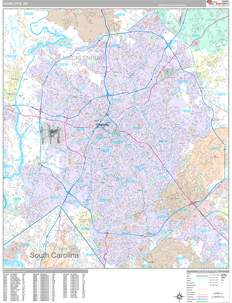Charlotte, NC Wall Map