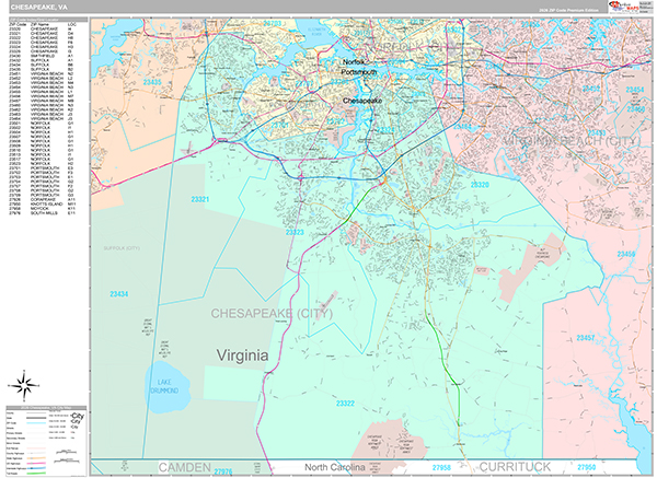 Chesapeake Wall Map Premium Style