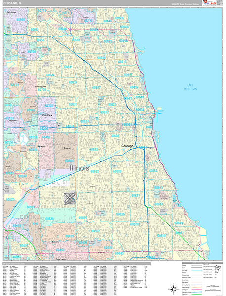 Chicago, IL Wall Map