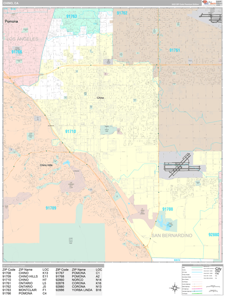Chino, CA Wall Map
