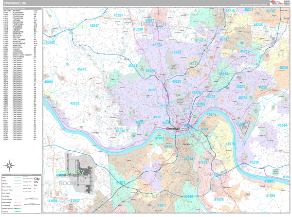 Cincinnati City Digital Map Premium Style
