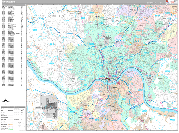 Cincinnati City Wall Map Premium Style