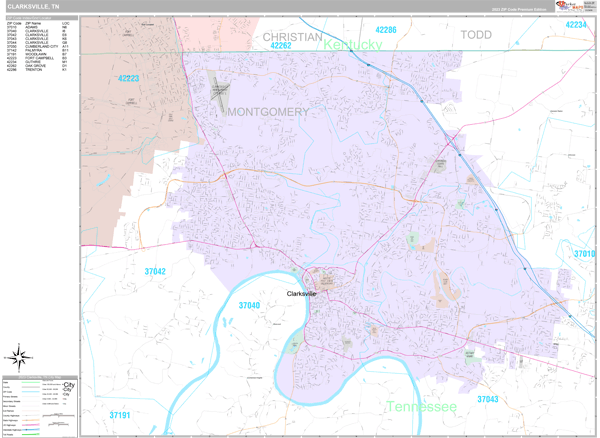 Clarksville Tennessee Zip Code Maps Premium