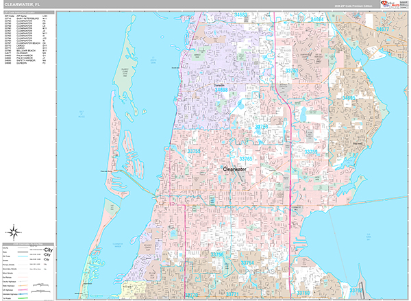 Clearwater, FL Zip Code Map
