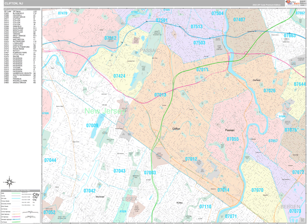 Clifton, NJ Wall Map