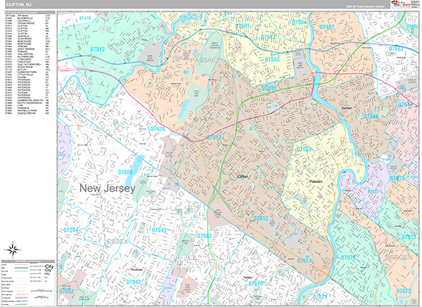Clifton, NJ Wall Map