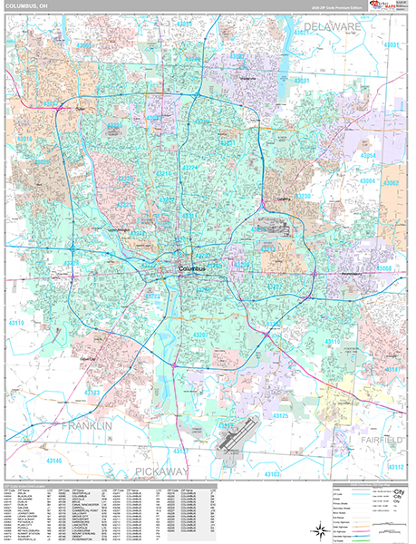 Columbus, OH Wall Map