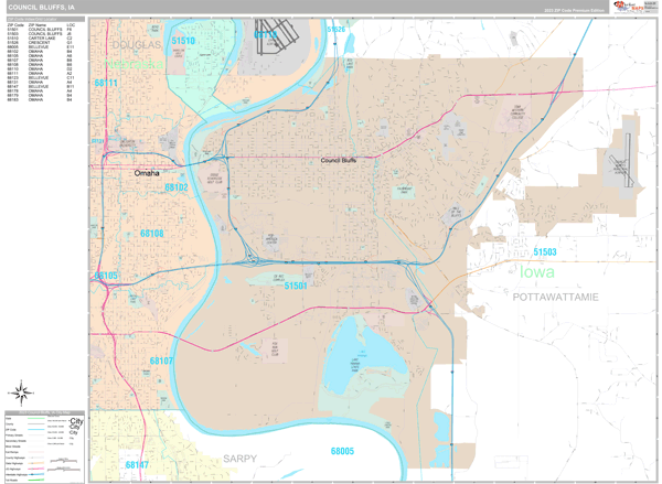 Council Bluffs Iowa Wall Map (Premium Style) by MarketMAPS - MapSales