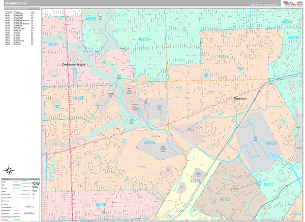 Dearborn City Wall Map Premium Style